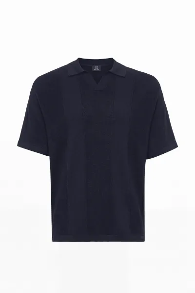 Gebreide Buttonless Polo | Donkerblauw